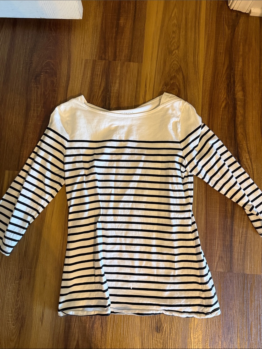 Merona White Long-Sleeve Boatneck Top with Black Stripes